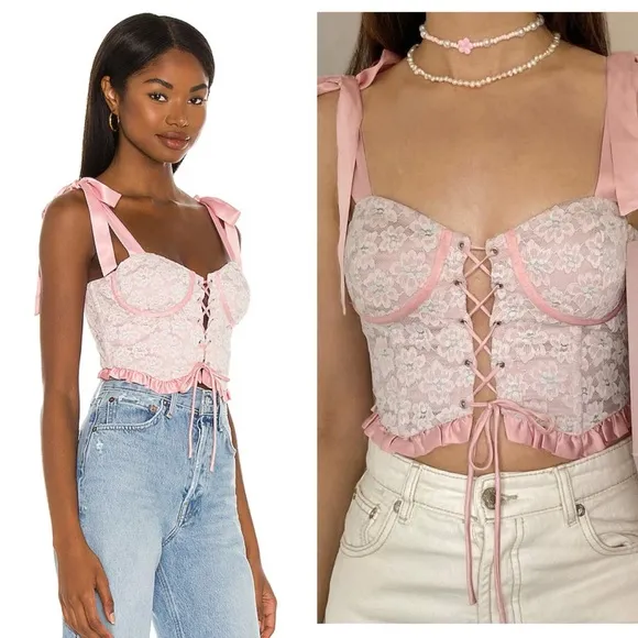 Majorelle pink and white lace corset top size medium - Image 2