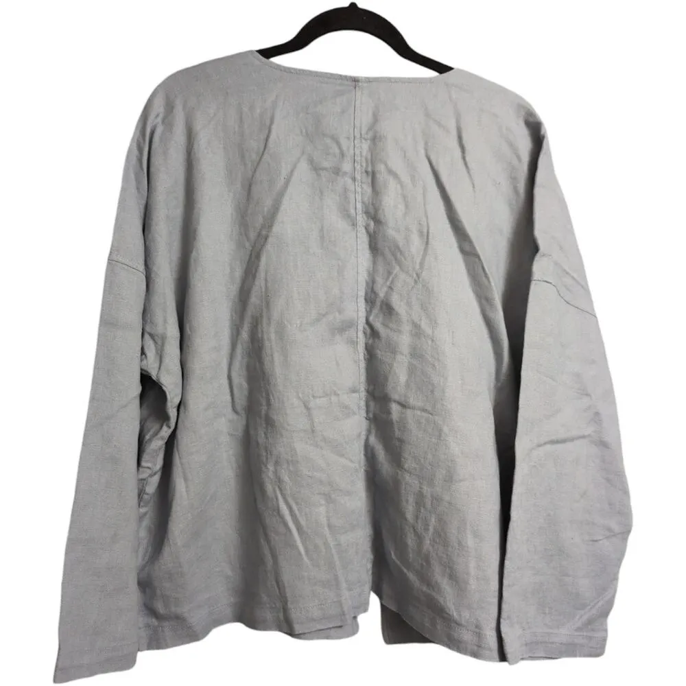 Eileen Fisher Dawn (Blue) Heavy Organic Linen Open Front Jacket Pockets Size XL - Image 3