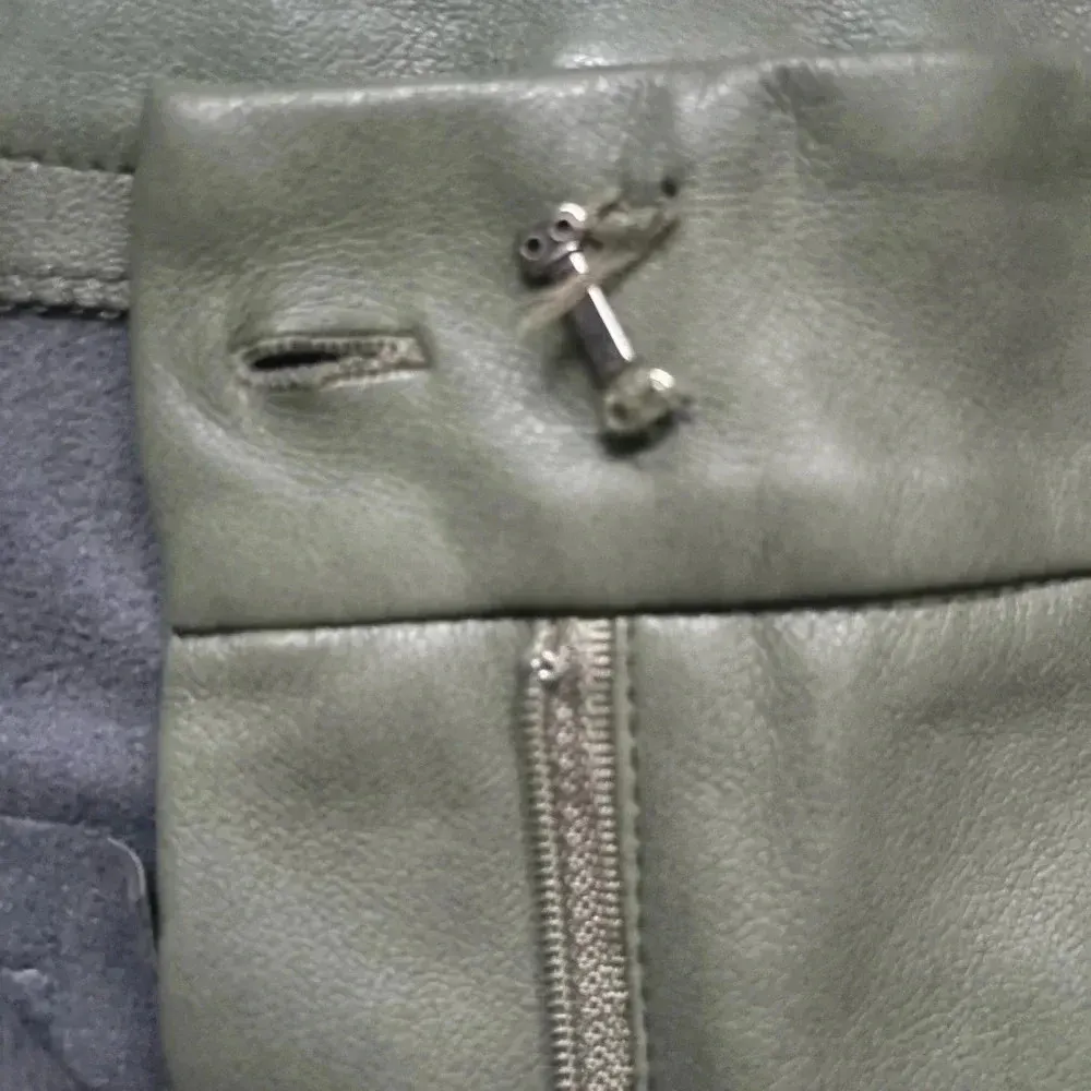 7 For All Mankind Faux Leather Light Olive Green Wide Leg Pants Size S - Image 3