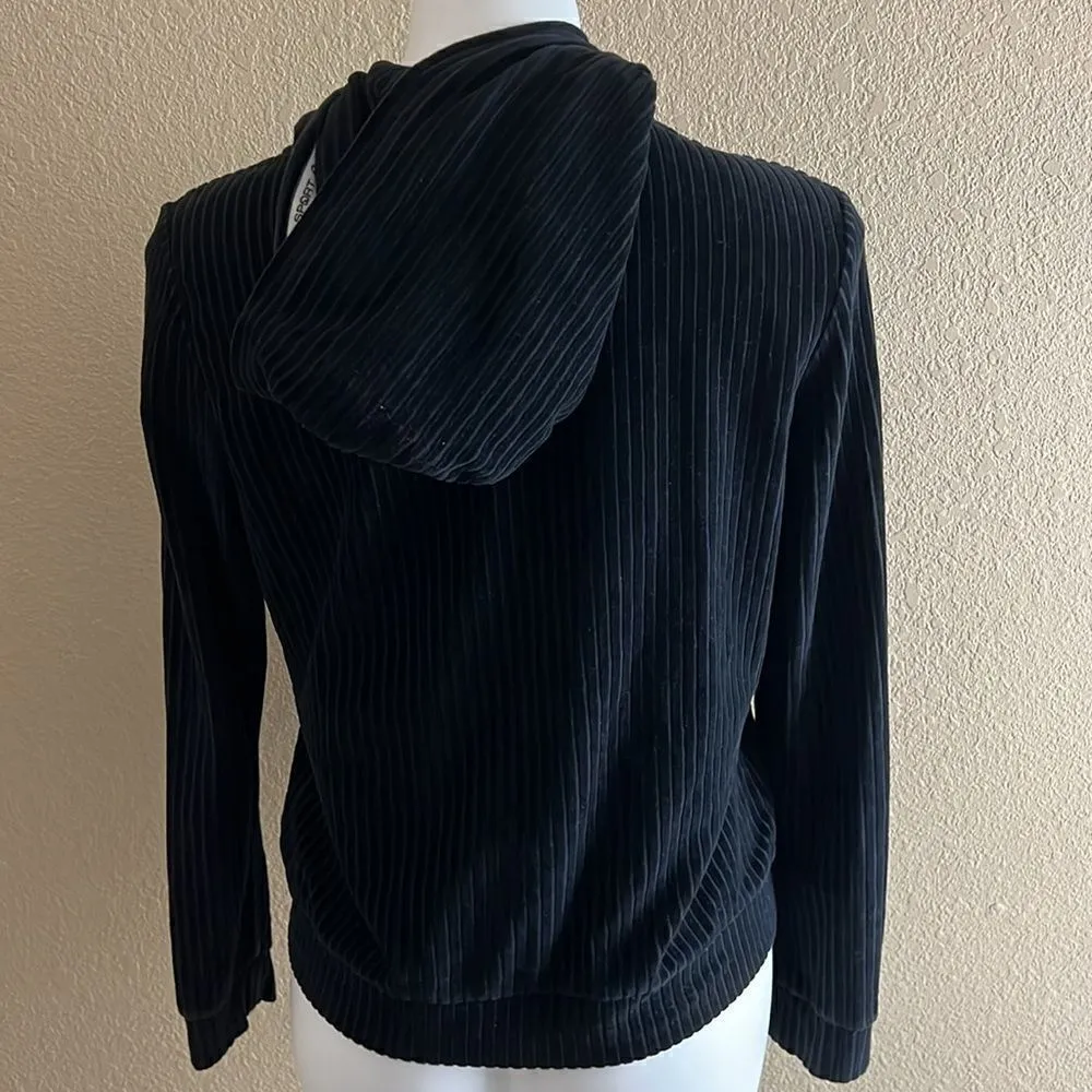 St John Sport by Marie Gray Old Money Country Club black ribbed velvet hoodie - Image 4