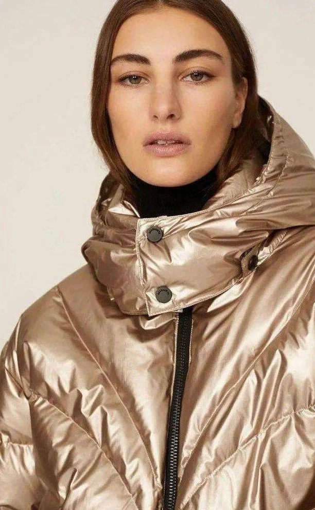 AllSaints Mika Metallic Puffer Gold Womens Size 4 - Image 4