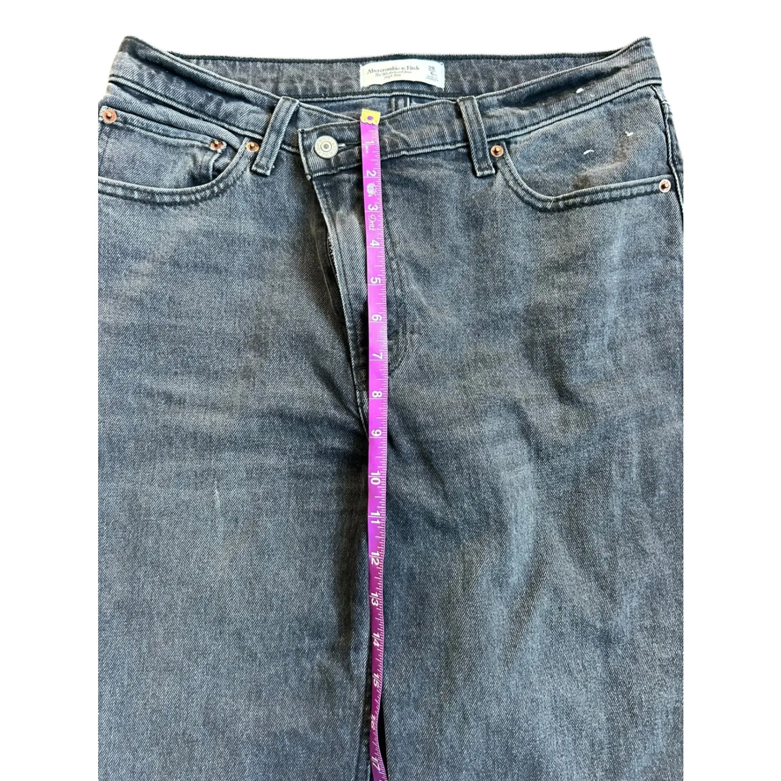 Abercrombie Fitch The 90s Relaxed Jean High Rise Crossover Hem Black Wash 28 XS - Image 5