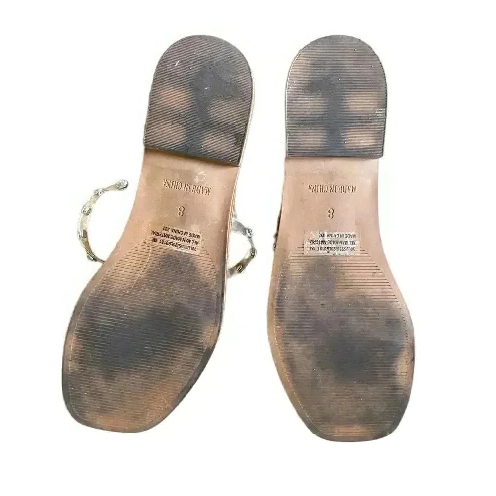 Steve Madden Skyler Clear Pearl Pyramid Studded Slip On Square Toe  Sandal SZ 8 - Image 6