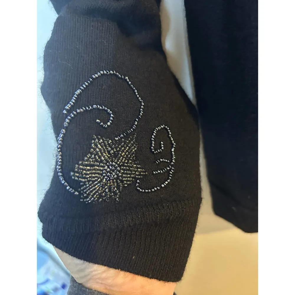 Alexandra Bartlett Petite Size Med Black Sweater Beaded Detail Holiday Vintage - Image 4