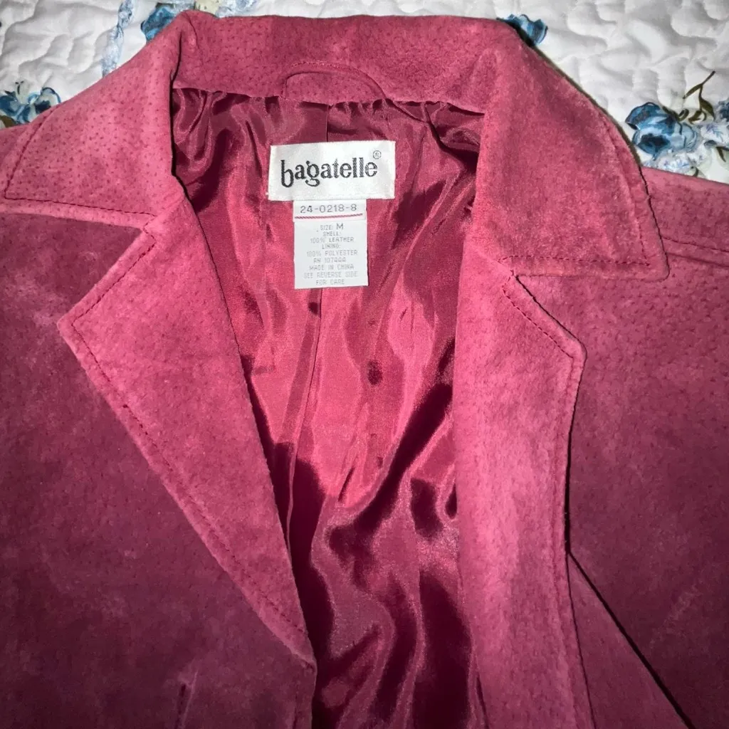 Bagatelle Suede Leather Jacket Women’s Medium Raspberry Pink Lined 90s Y2K - Image 6