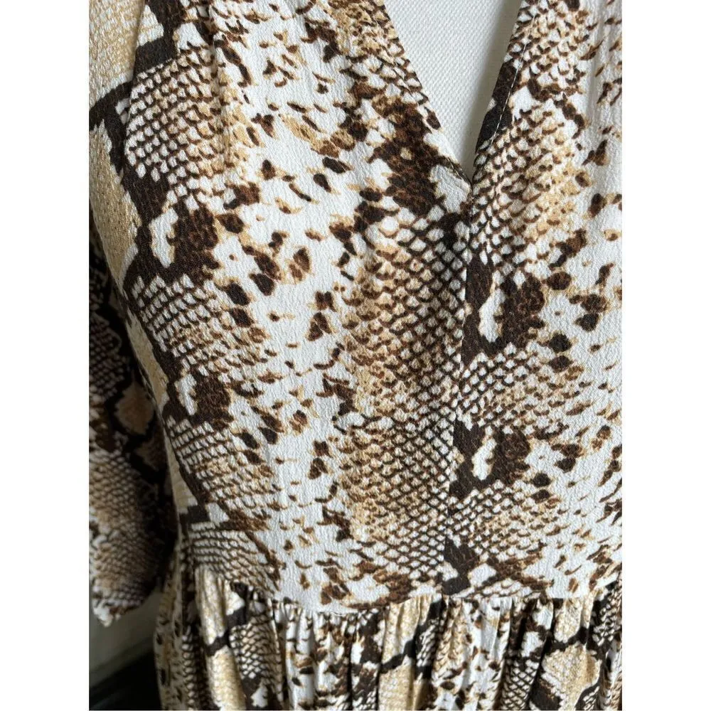 Anthropologie Women’s Juno Snake Skin Print 3/4 Sleeve Dress Brown Size XS - Image 12