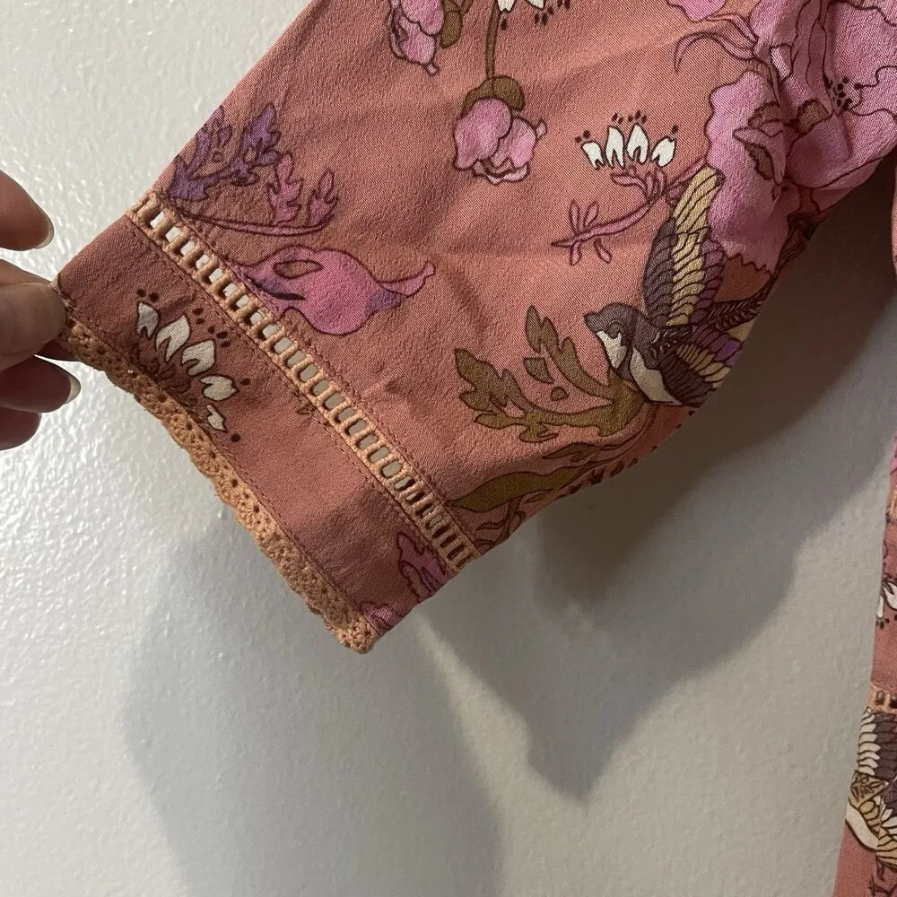 SPELL AND THE GYPSY Rosa 90s Mini Dress Size Small Pink‎ NEW Floral Whimsical Pink - Image 7