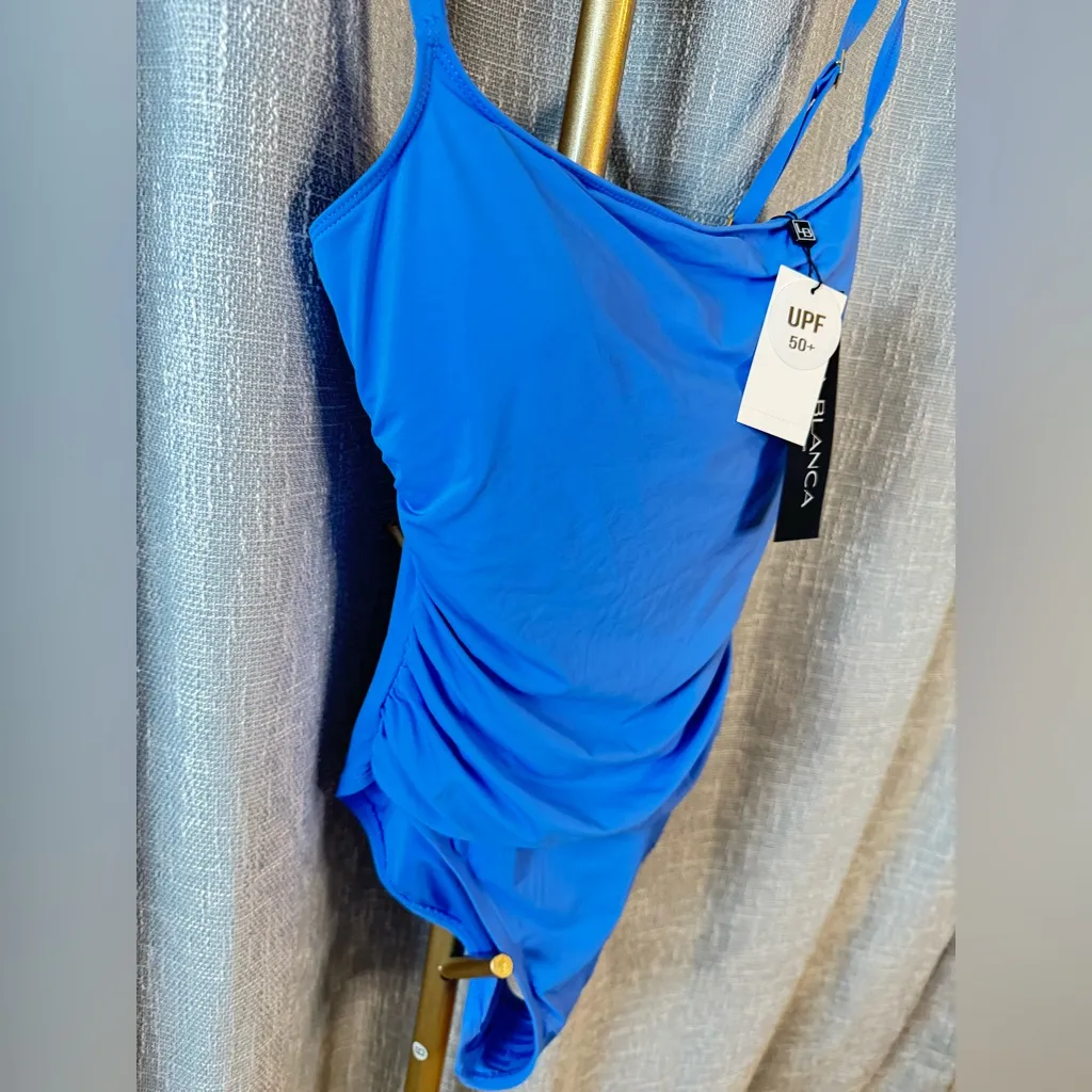 La Blanca Sz 6 Island Goddess Rouched Chambray Mio Blue One Piece Swimsuit NWT - Image 6