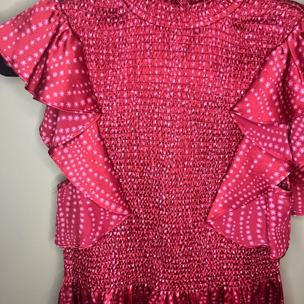 Cinq à Sept Women’s Cherry Red Silk Smocked Top White - Image 2