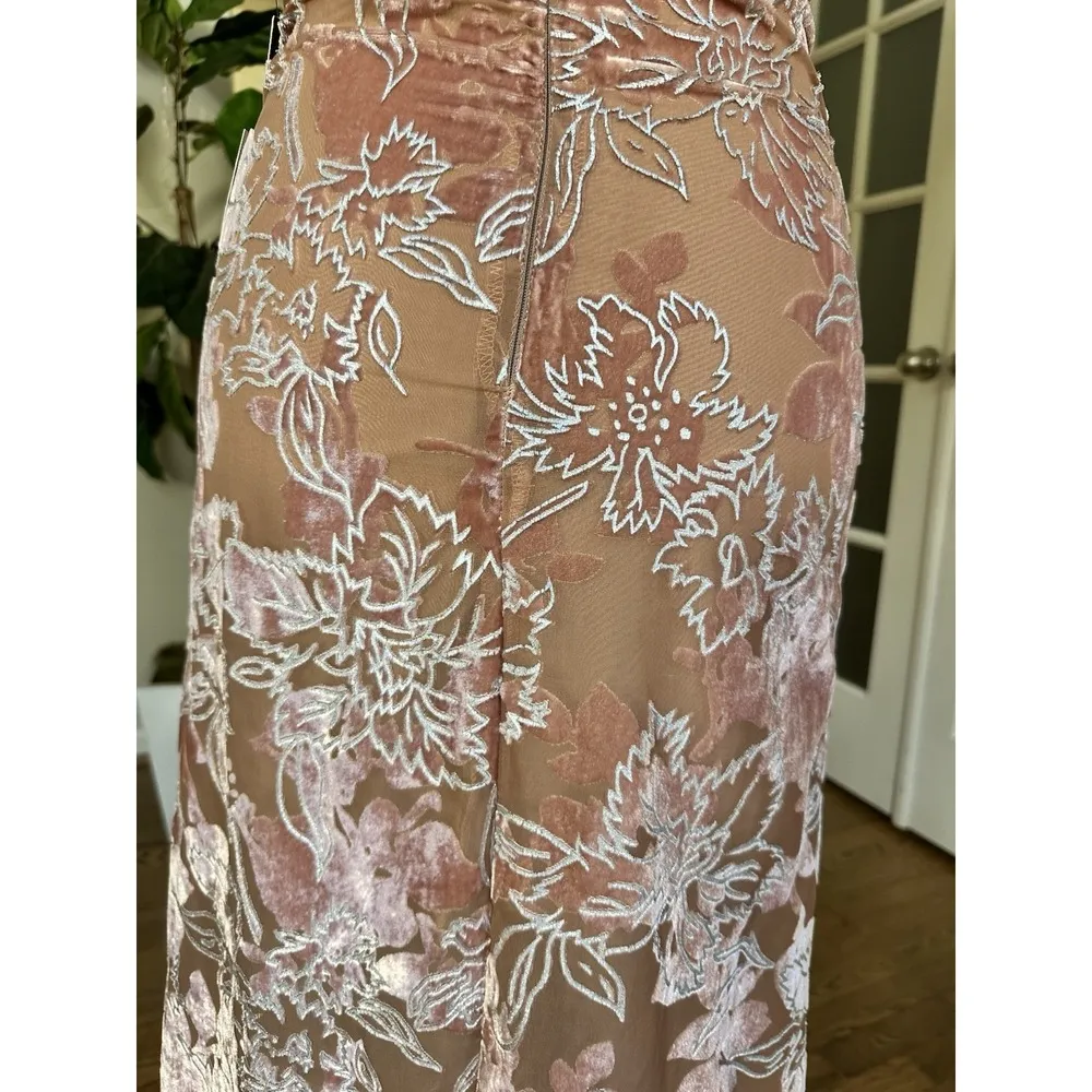 Lulus XS Floral Embroidered Mesh Slip Midi Dress Pink Nude Lined Spaghetti Strap - Image 5