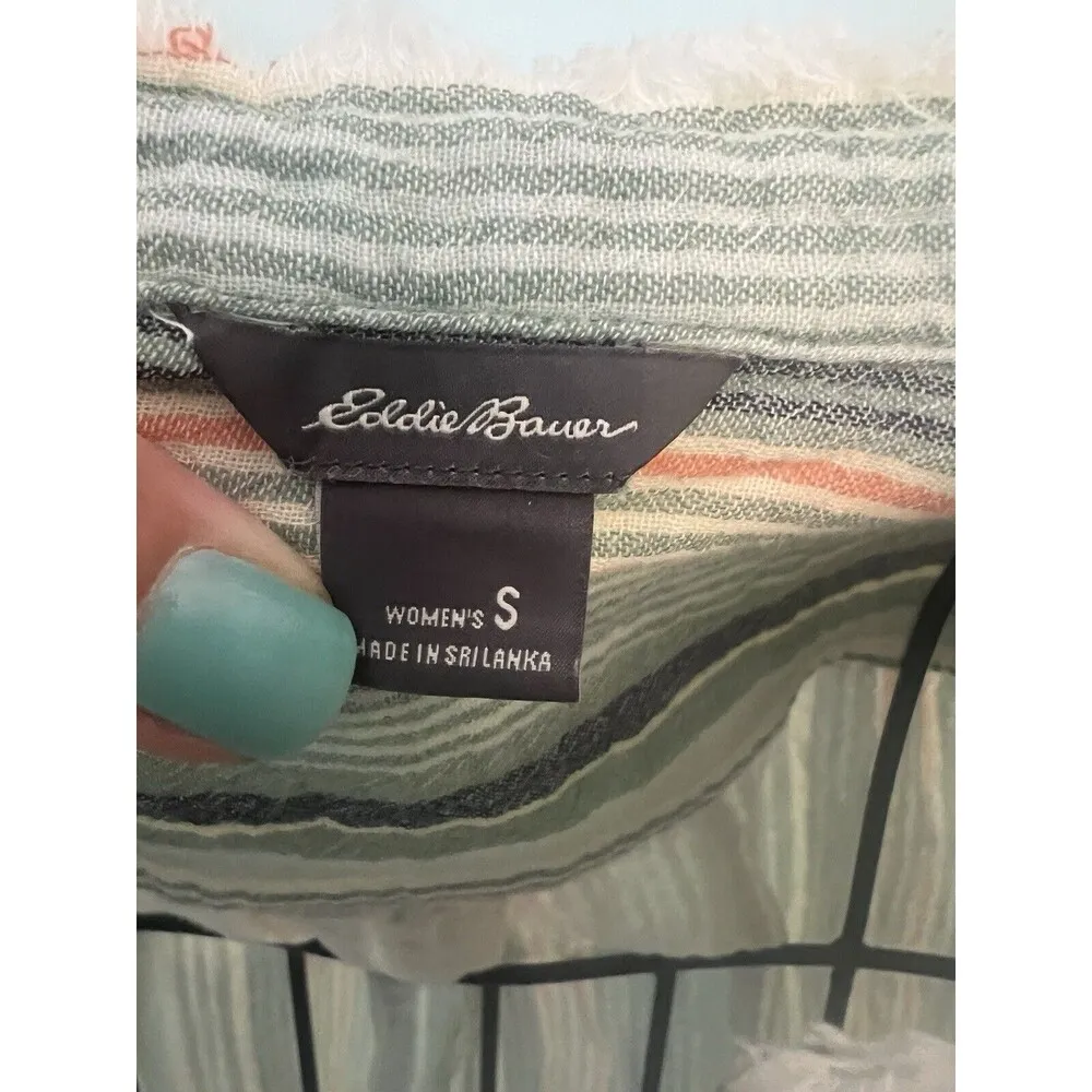 Eddie Bauer Womens small Long Sleeve striped fringe Shirt top Tunic 1/4 button - Image 3