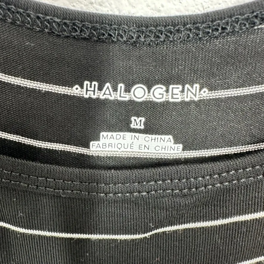 Halogen Black White‎ Stripe Tank Top Medium Ribbed Rayon Spandex Stretch Jersey - Image 3