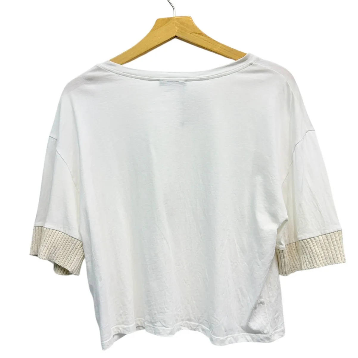 Zara Boat Neck Elbow Sleeve Cotton Cropped Tee size Medium - Image 3