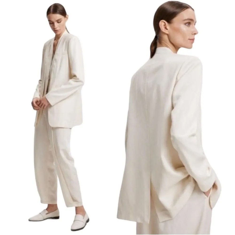 Lattelier Linen Layered Look Blazer Jacket in Ivory L Size L - Image 2