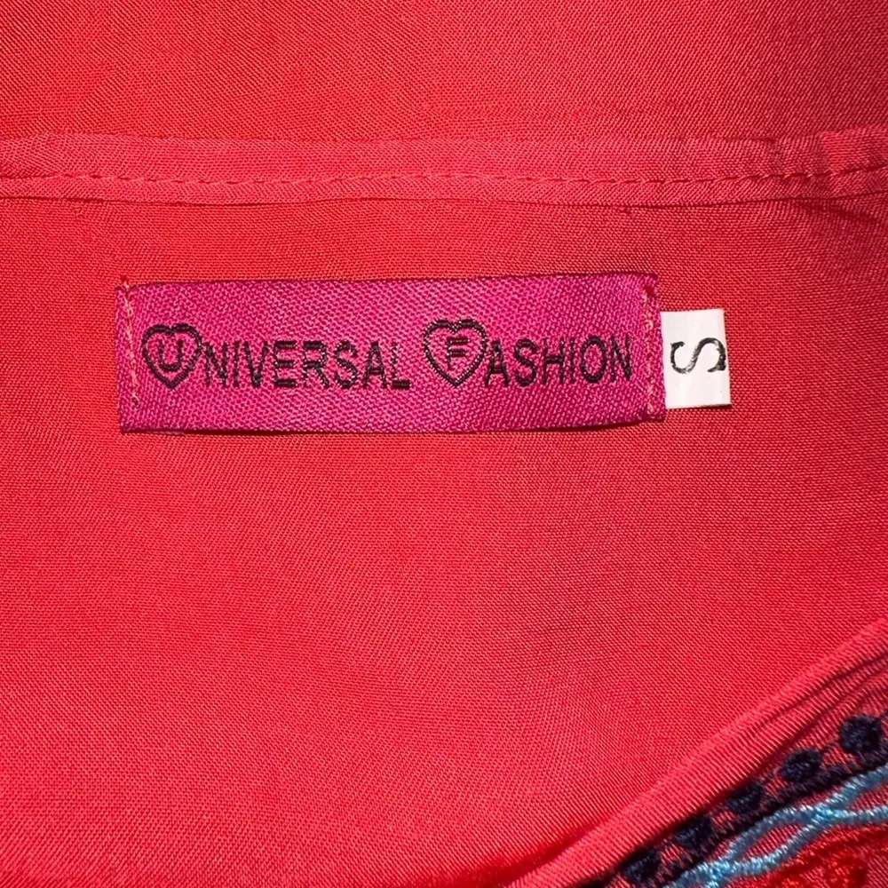 Universal Fashion Embroidered Tassel Peasant Shirt Coral Size S Red - Image 7