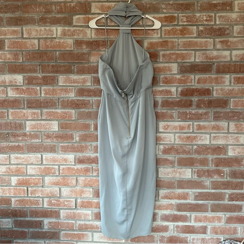 Shona Joy Halter Midi Cocktail Dress Knot Front Draped Womens 8 Blue Gray Formal - Image 8