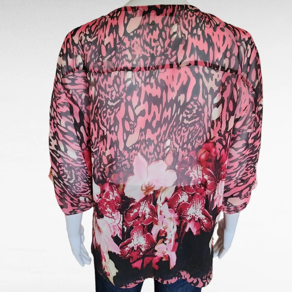 Jennifer Lopez coral brown floral sheer blouse size small - Image 4