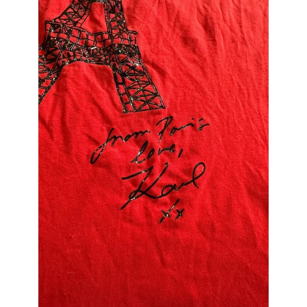 Karl lagerfield Red Graphic Tee With Eiffel Tower Design From Paris Love Karl M - Image 10