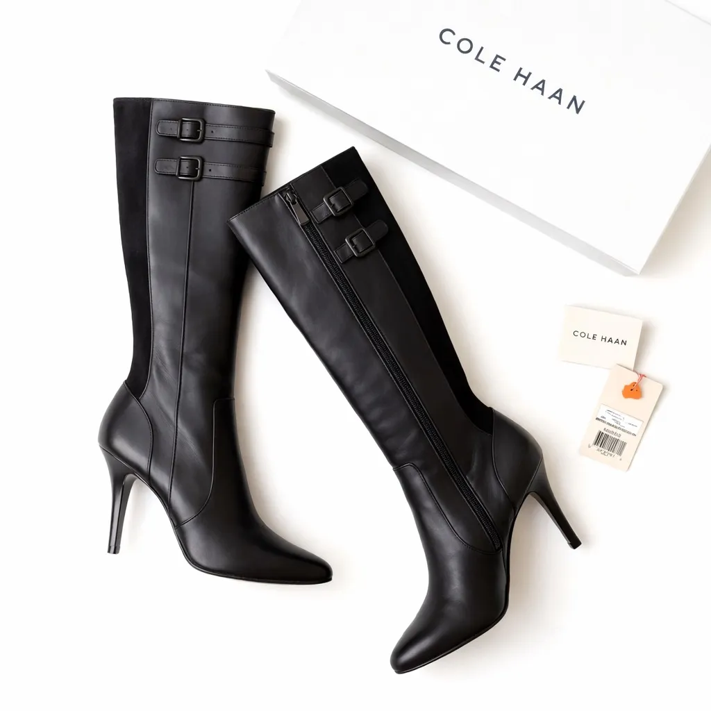 Cole Haan Poppy Bit Black Leather Tall Equestrian Boots Women’s 6B New in Box - Image 8