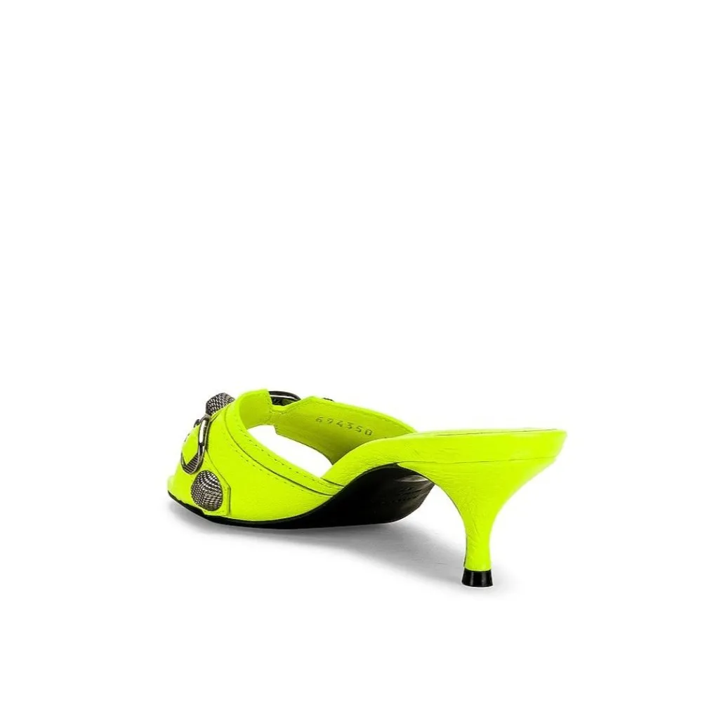 BALENCIAGA Cagole Mules in Fluo Yellow & Palladium 37 with box Womens Heels - Image 2