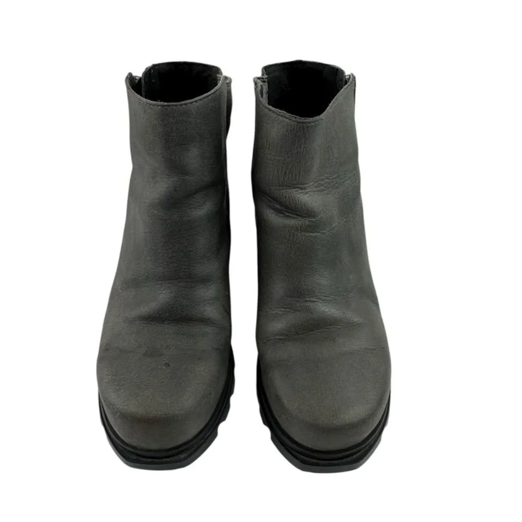 *SOREL Joan of Artic Wedge Ankle Boots Womens Size 7 Gray Leather Comfort Zip - Image 3