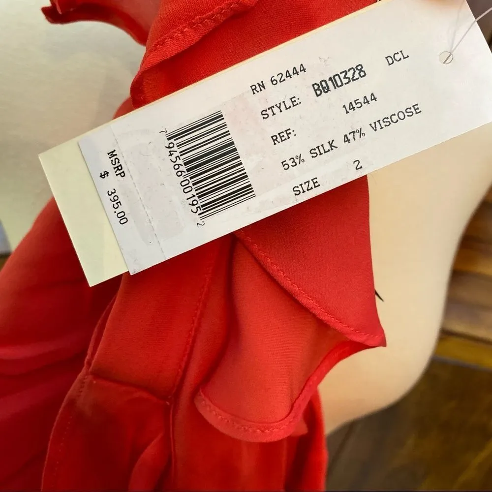 Nicole Miller Collection Silk Flutter Sleeve Coral Dress - Image 10