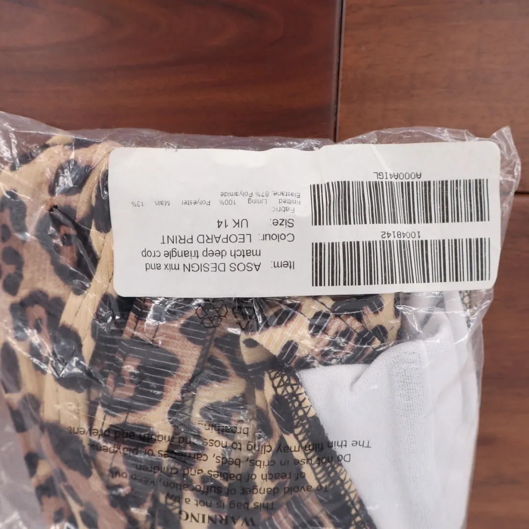 ASOS DESIGN Leopard Print Deep Triangle Crop Bikini Top Size 10 Brown - Image 7
