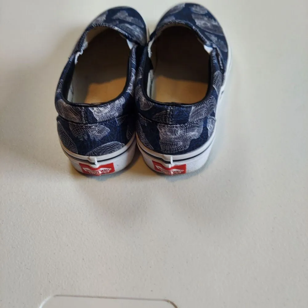 VANS Navy Blue 3D Skull Canvas Slip On Unisex  Men Size 6 and Women Size 7.5 - Image 5