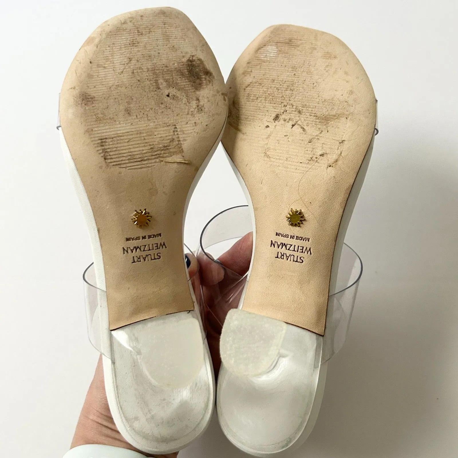 Stuart Weitzman  Kristal Clear Heel Sandals in White Size 6.5 - Image 7