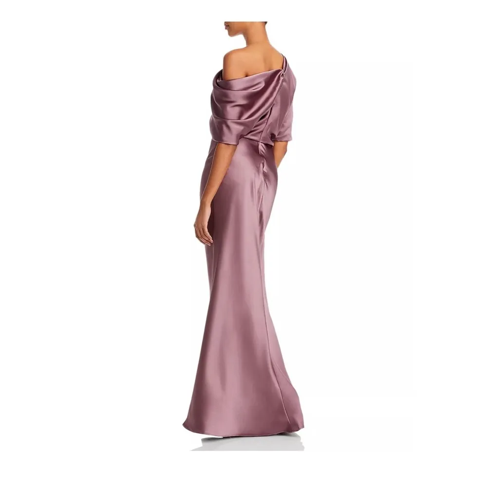 NWT Amsale Draped Satin One Shoulder Dress Mauve, Size 2 New w/Tag Pink - Image 3