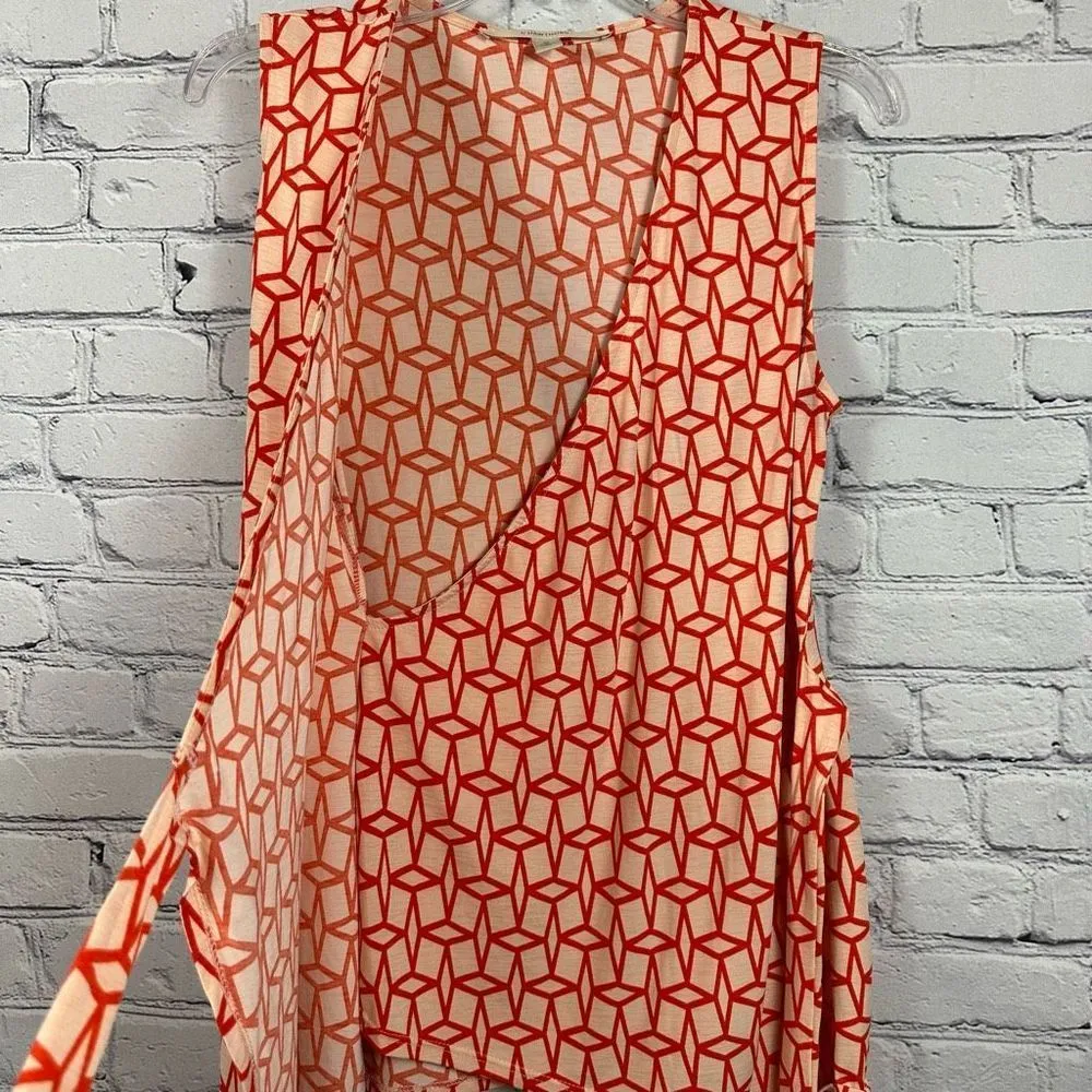 41 Hawthorn Women’s Valerie Shirt Sleeveless Faux Wrap Tie Geometric Red/Cream M Size M - Image 4
