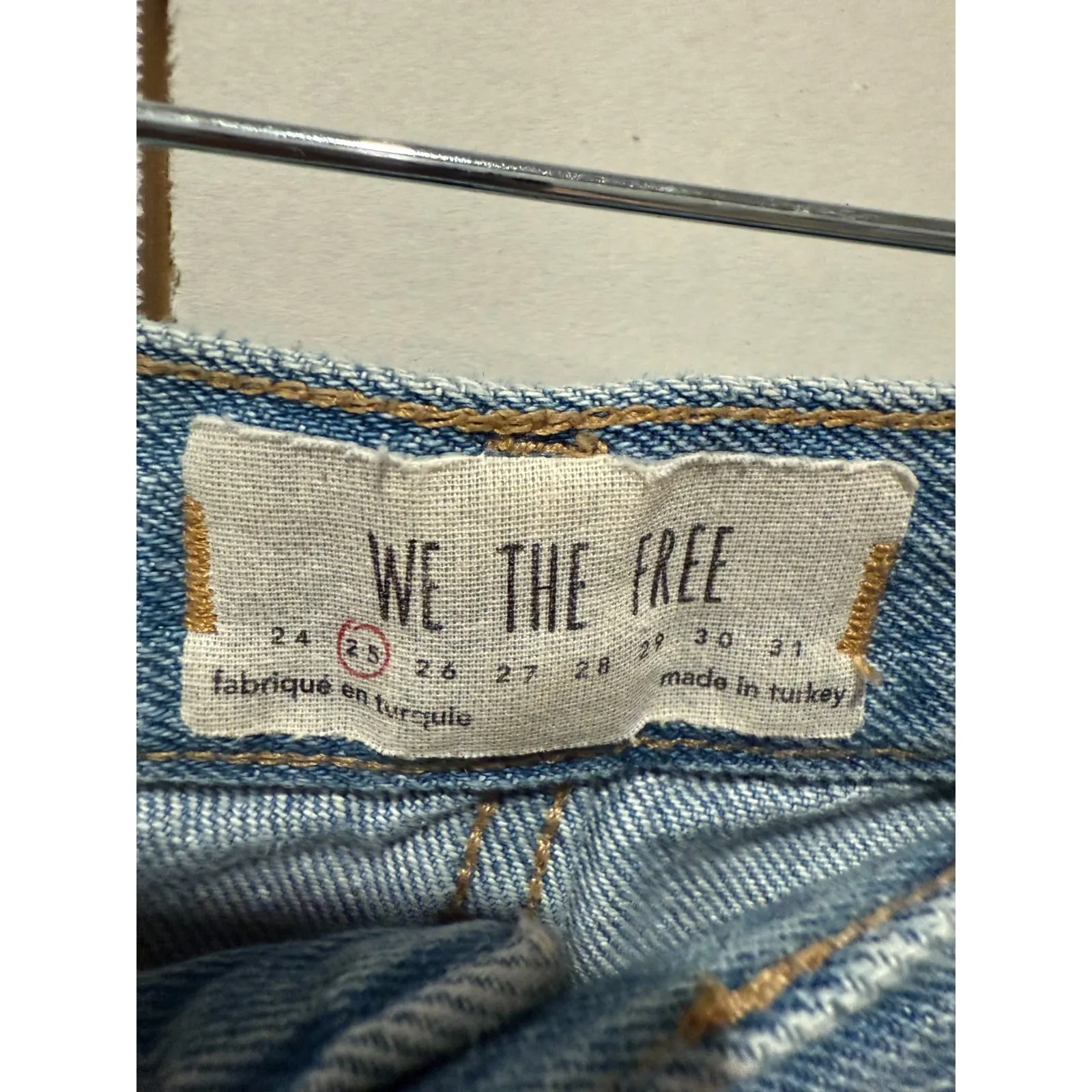 We The Free People Maggie Distressed Mid Rise Button Fly Straight Jeans 25 Blue - Image 3