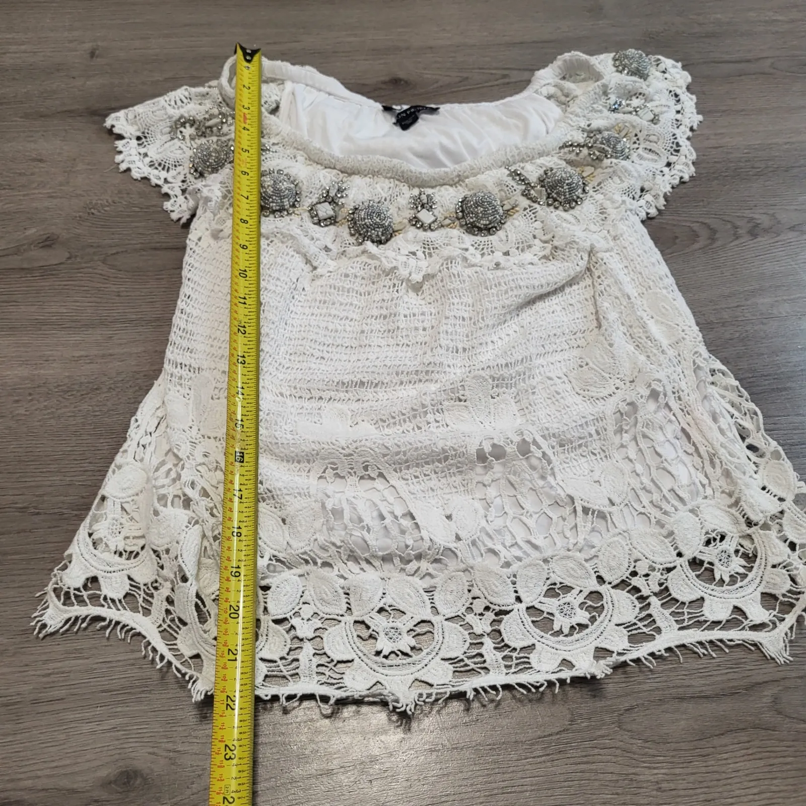 Boston Proper White Lace Beaded Off Shoulder Top Women's XXS Boho Festival - Image 6