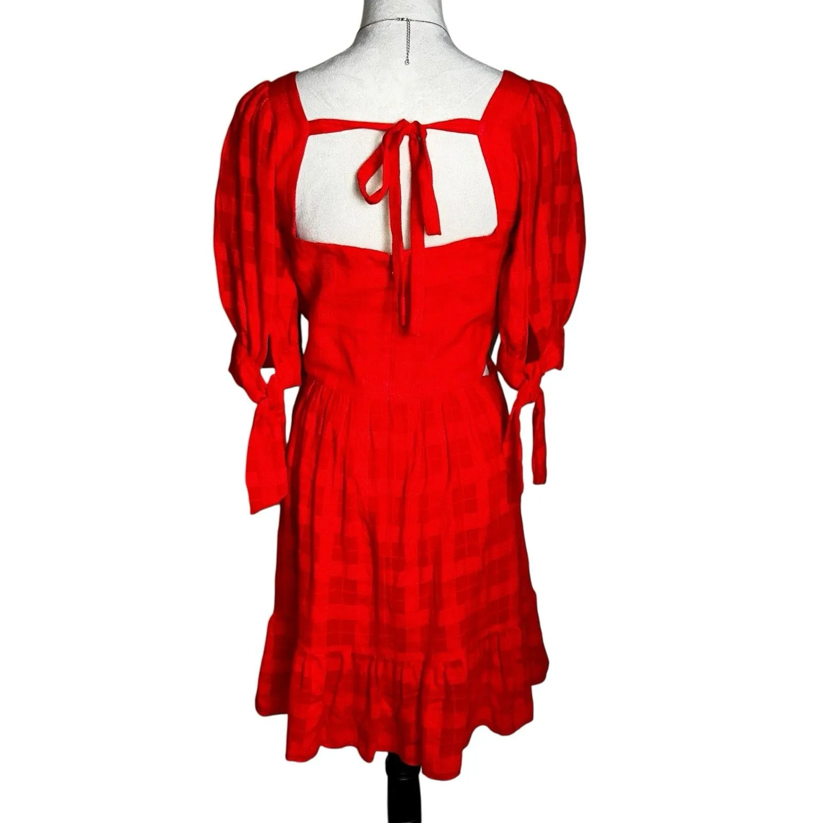 Cinq à Sept Red Puff Sleeve Babydoll Mini Dress M | Festive Holiday Party Resort Size M - Image 3