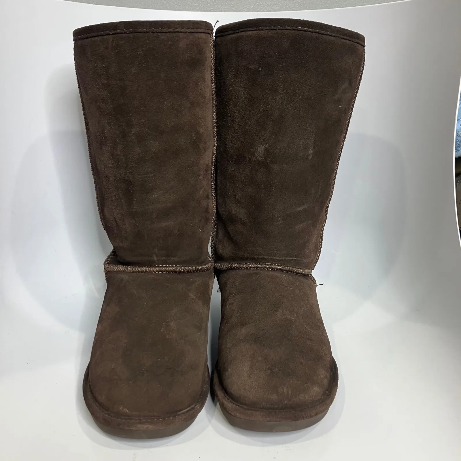 Bearpaw Emma short chocolate brown shearling boots pull on women's size 9 boho - Image 2