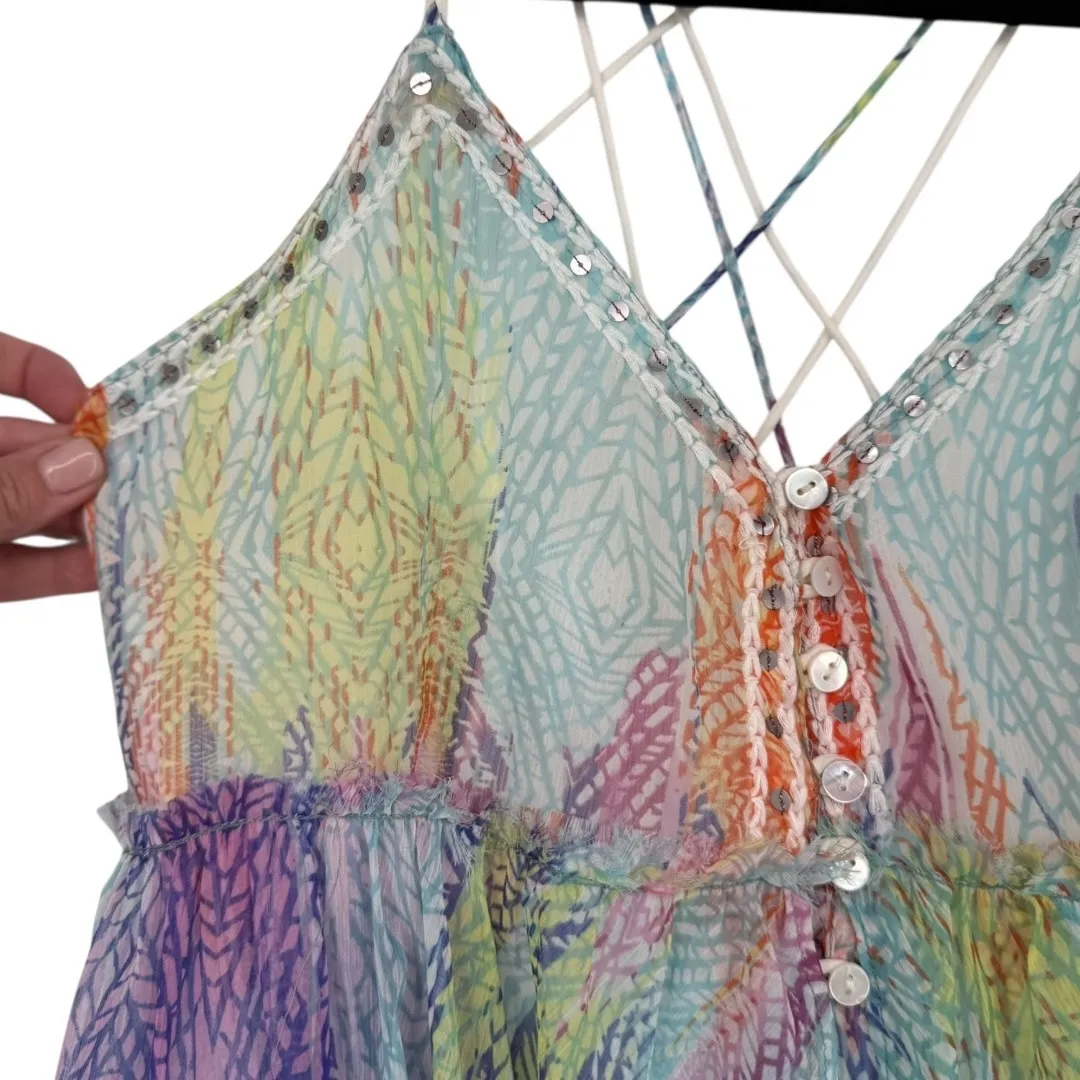 NWT Free People Sea Gypsy Rainbow Feather Print Midi Dress Size Small Boho Fairy - Image 9