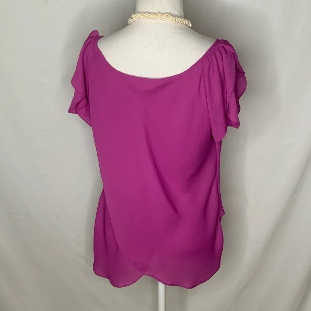 Violet & Claire Fuchsia Petal Flutter Sleeves Round Neck Chiffon Top M - Image 9