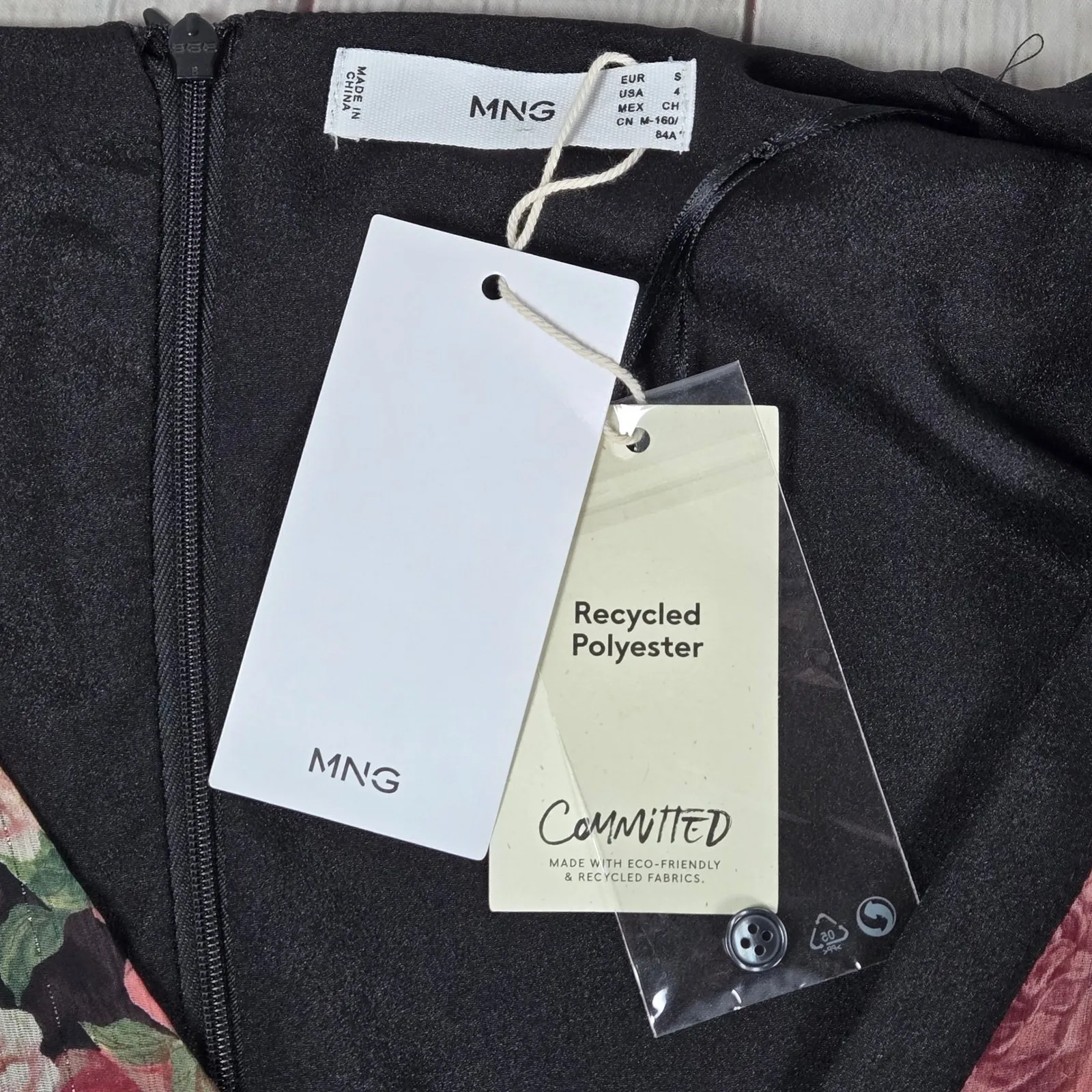 MNG Mango Women's Floral Long‎ Sleeve Mini Dress Ruched Bodycon V Neck - Image 4