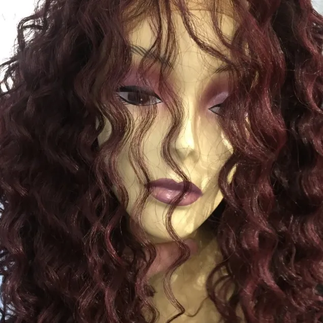 Red Wine Wig Long Curly Lacefront Wig - Image 4