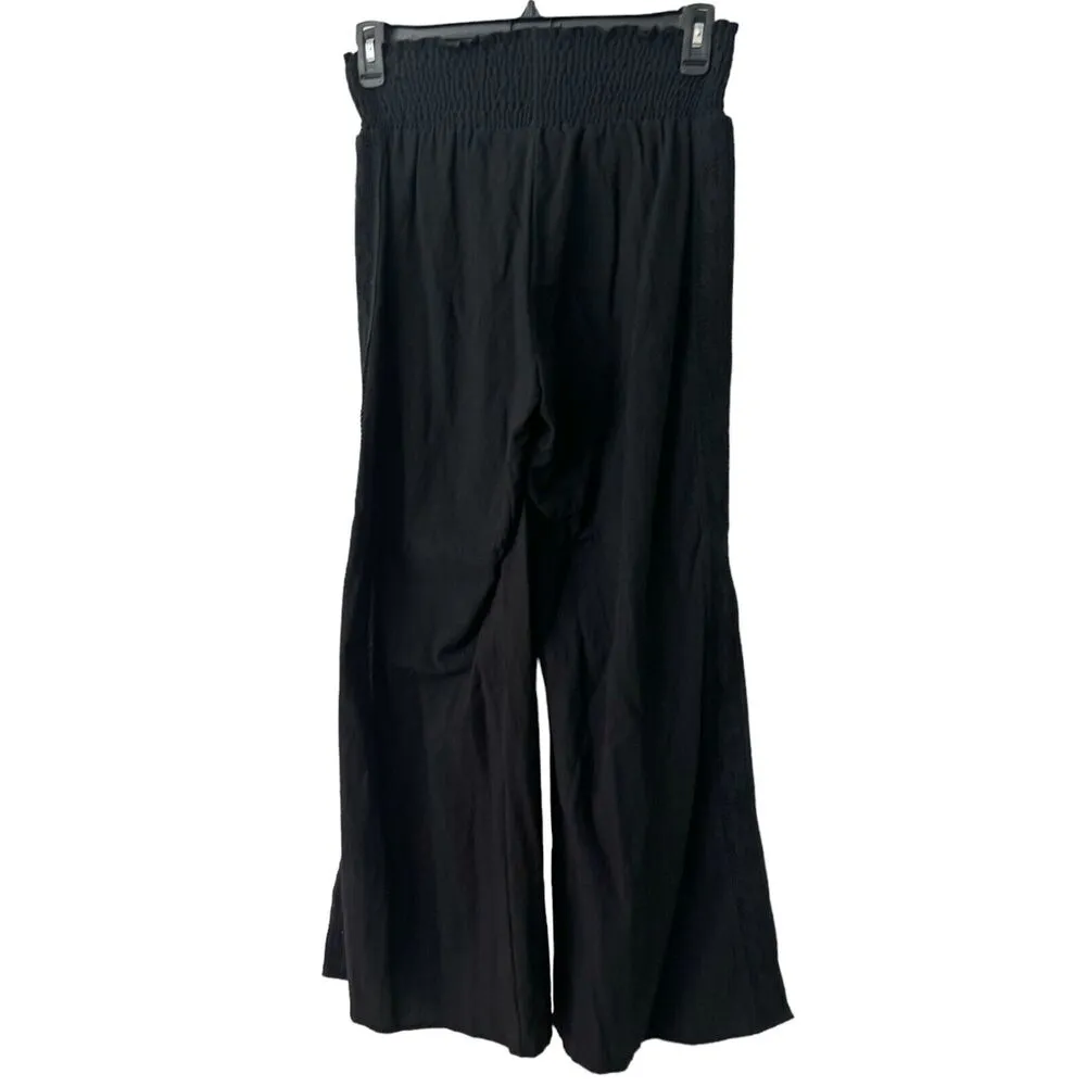 NWT Mr. Buho Black Flowy Smocked High Rise Wide Leg Crochet Beach Pants Large - Image 2
