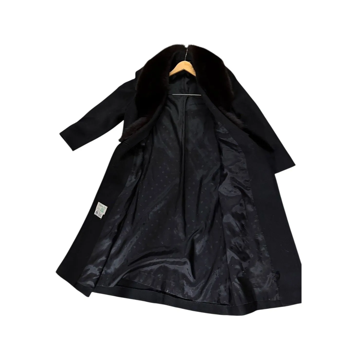 Vintage 100% Black Wool Coat Genuine Fox Fur Collar Fashions by JILL 60s Made US Size M - Image 4