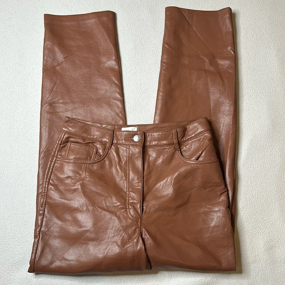 Aritzia Wilfred Vegan Leather Melina Straight Leg Pant in Brown - Image 4