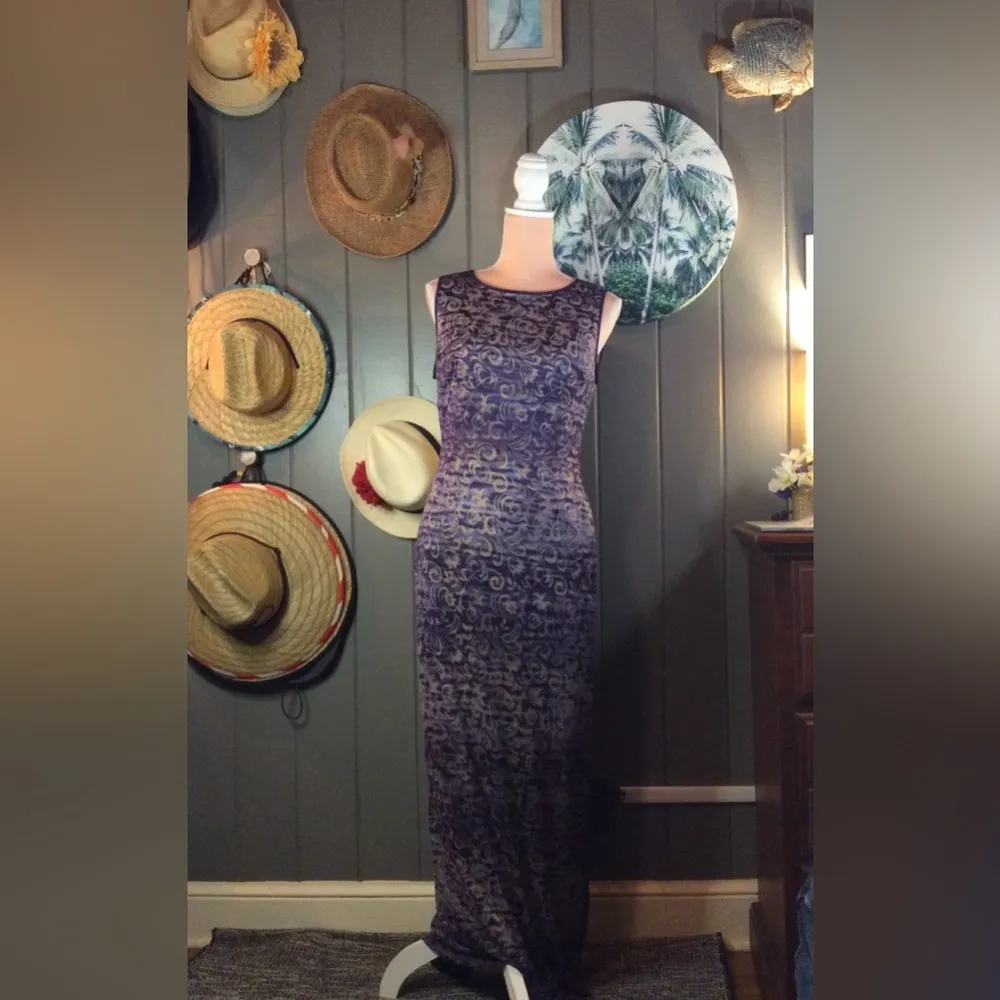 Y2K Rampage Sleeveless Floral Purple & Tan Maxi Dress Large - Image 5