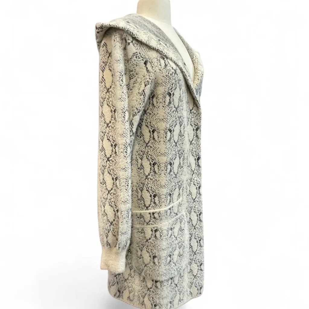 Snakeskin Pattern Hooded Coat Snap Closure Cardigan Fuzzy & Soft by Buckle Black - Image 2