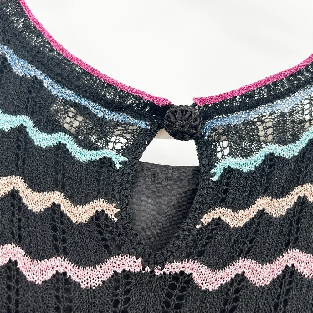 Marc Jacobs Womens Metallic Chevron Zigzag Striped Crochet Knit Babydoll Dress M - Image 7