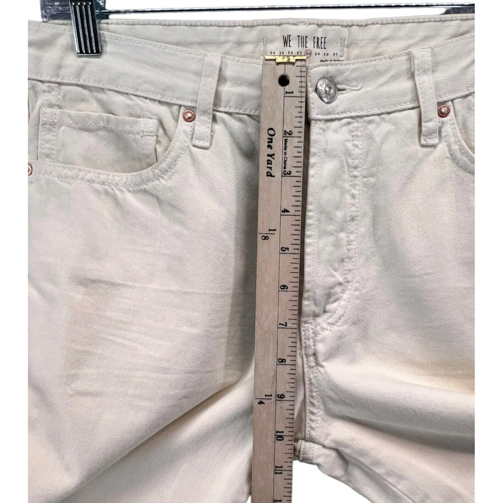 Free People We The Free Jeans Womens 27 Cream Tapered Leg Five Pocket Raw Hem - Image 6