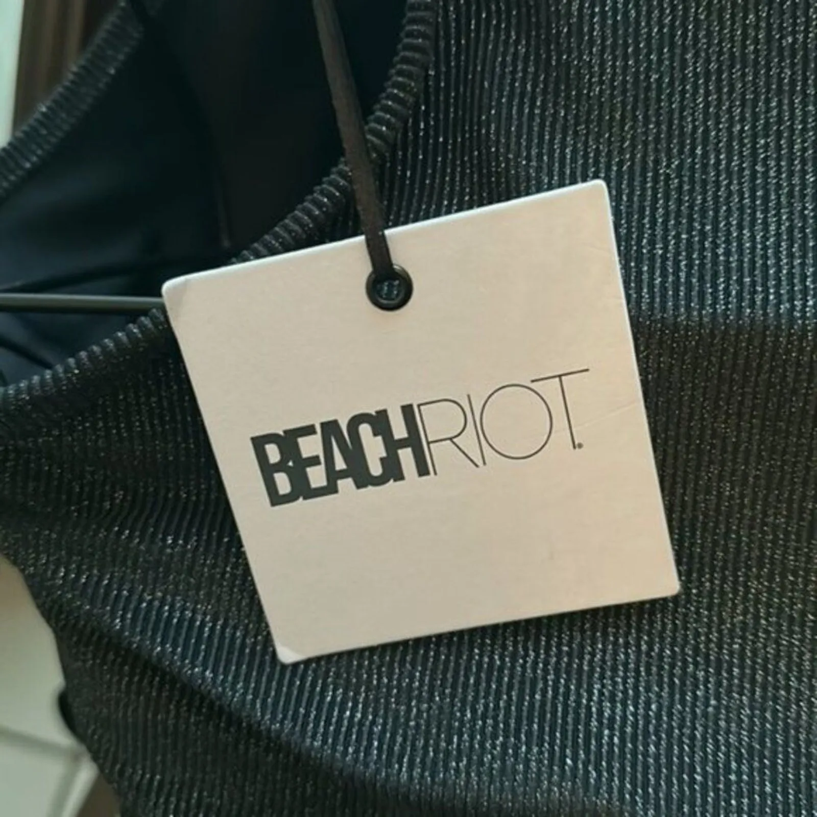 Beach Riot Glitter Anna Tank Sports Bra Black Glitter M - Image 7