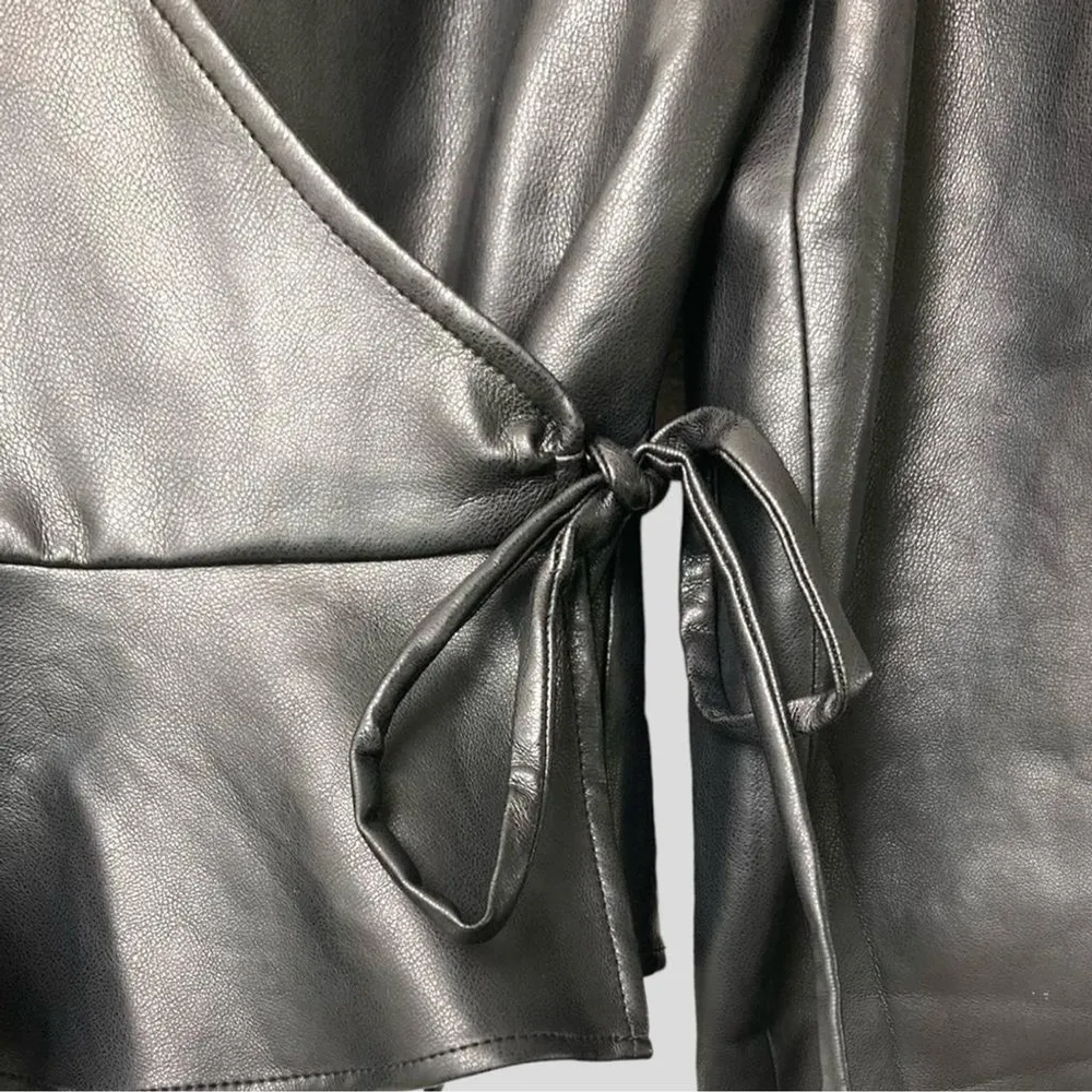 WAYF Women’s Y2K‎ Faux Leather Wrap Top Moto Wester Sz. Small Black Long Sleeve - Image 5