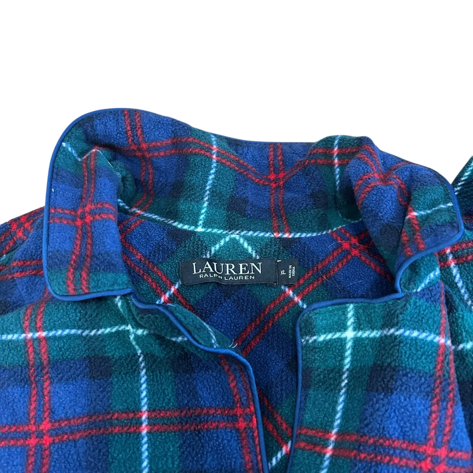 Lauren Ralph Lauren Green Plaid Fleece Pajama Set Sz XL - Image 3