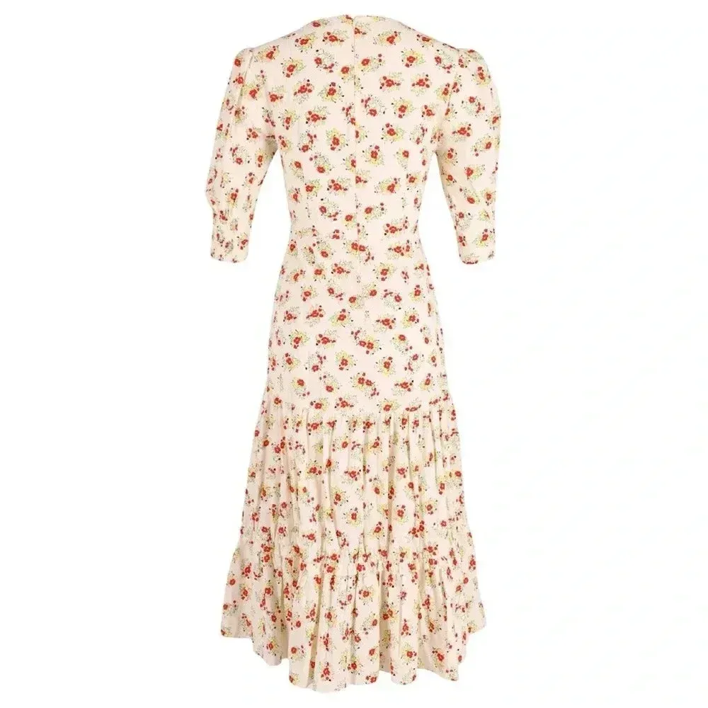 RIXO Maxi Floral Long Sleeve Dress Size Small Red - Image 4